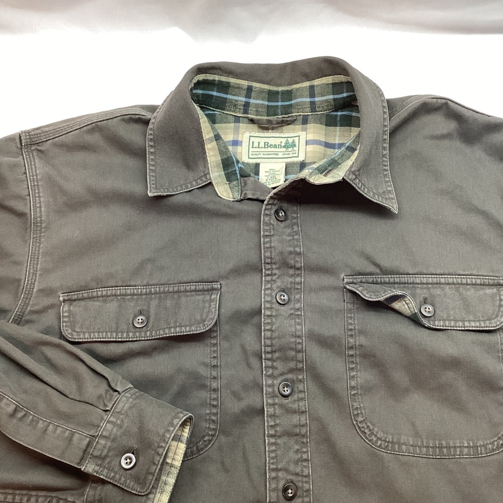LL Bean Mens Flannel Lined Canvas Shirt Jacket Charcoal Gray Large Gorpcore